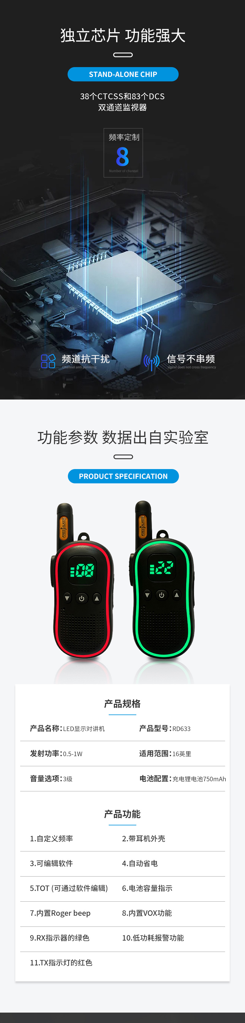 便携式无线对讲机 RD633